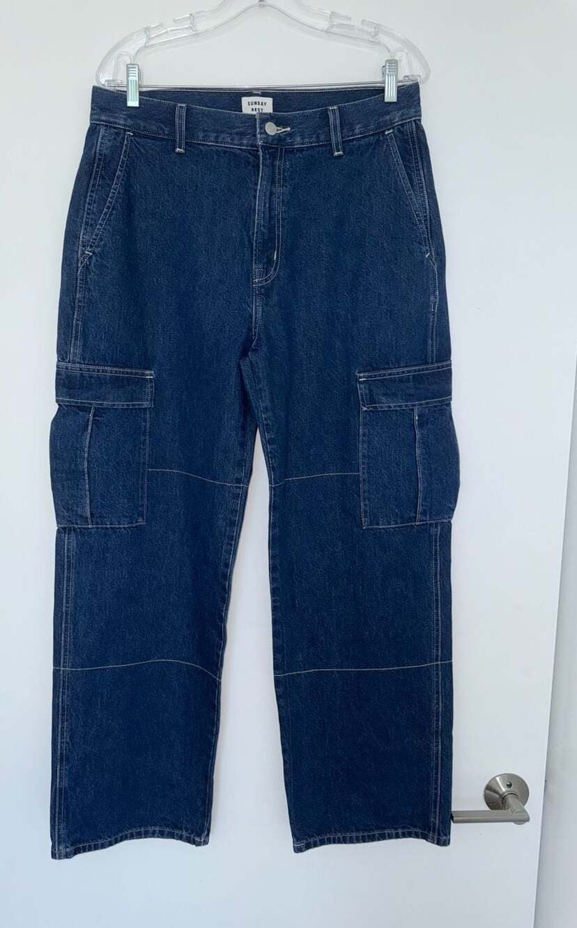 Sunday Best High-Waisted Cargo Straight-Leg Denim Jeans